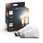 image produit Philips Hue White Ambiance ampoule LED connectée B22, équivalent 60W, 800 lumen, compatible Bluetooth, pack de 2, fonctionne avec Alexa, Google Assistant et Apple Homekit