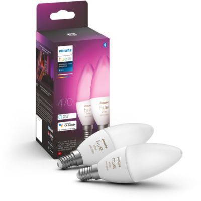 image Philips Hue White & Color Ambiance, ampoule LED connectée E14, compatible Bluetooth, pack de 2, fonctionne avec Alexa, Google Assistant et Apple Homekit