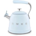image produit Smeg, Bouilloire Sifflante WKF01PB, en Acier Inoxydable, Capacité 2,3 L, Couvercle Amovible et Bec Doseur, Compatible avec Induction, Bleu Azur