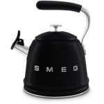 image produit Smeg, Bouilloire Sifflante WKF01BL, en Acier Inoxydable, Capacité 2,3 L, Couvercle Amovible et Bec Doseur, Compatible avec Induction, Noir