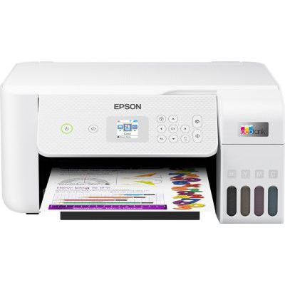 image Epson Imprimante EcoTank ET-2826 avec réservoirs, Multifonction 3-en-1: Scanner / Copieur, A4, Jet d'encre couleur, Wifi Direct, Ecran, Faible coût par page, Kit d'encre inclus, Compact