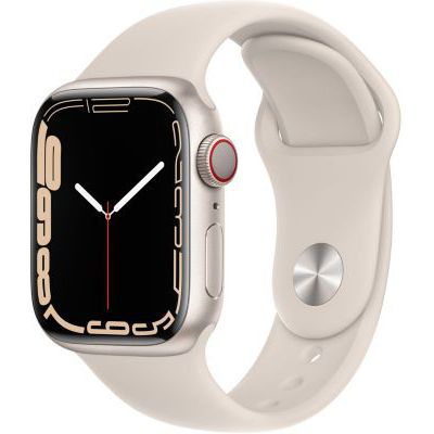 image Apple Watch Series 7 (GPS + Cellular) Boîtier en Aluminium lumière stellaire de 41 mm, Bracelet Sport lumière stellaire - Regular