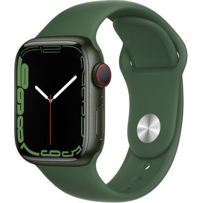 image Apple Watch Series 7 (GPS + Cellular) Boîtier en Aluminium Vert de 41 mm, Bracelet Sport trèfle - Regular