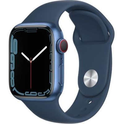 image Apple Watch Series 7 (GPS + Cellular) Boîtier en Aluminium Bleu de 41 mm, Bracelet Sport Bleu Abysse - Regular