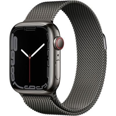 image Apple Watch Series 7 (GPS + Cellular, 41mm) Montre connectée - Boîtier en Acier Inoxydable Graphite , Bracelet Milanais Graphite. Suivi de l’activité Physique, résistance à l’Eau