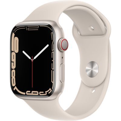 image Apple Watch Series 7 (GPS + Cellular, 45mm) Montre connectée - Boîtier en Aluminium lumière stellaire , Bracelet Sport lumière stellaire - Regular. Suivi de l’activité Physique, résistance à l’Eau