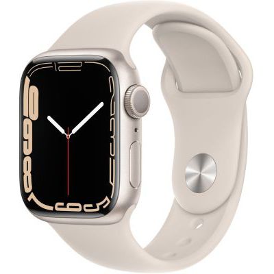 image Apple Watch Series 7 (GPS) Boîtier en Aluminium lumière stellaire de 41 mm, Bracelet Sport lumière stellaire - Regular