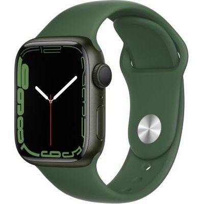 image Apple Watch Series 7 (GPS, 41mm) Montre connectée - Boîtier en Aluminium Vert , Bracelet Sport trèfle - Regular. Suivi de l’activité Physique, résistance à l’Eau