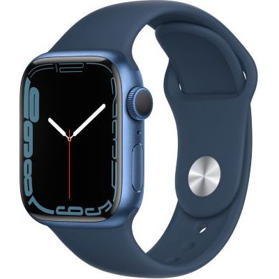 image Apple Watch Series 7 (GPS, 41mm) Montre connectée - Boîtier en Aluminium Bleu , Bracelet Sport Bleu Abysse - Regular. Suivi de l’activité Physique, résistance à l’Eau