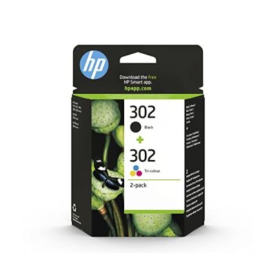 HP 302 pack de 2 cartouches d'encre Noir et Trois Couleurs (Cyan, Magenta et Jaune) Authentiques (X4D37AE) pour imprimantes HP DeskJet, HP ENVY et HP OfficeJet