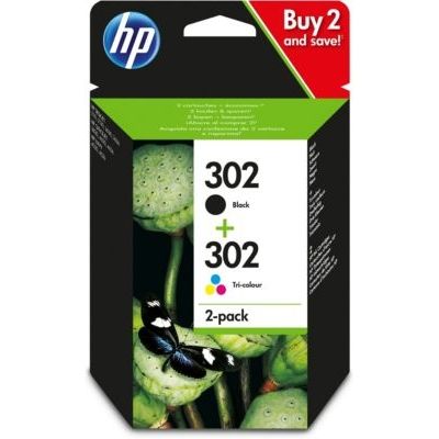 HP 302 pack de 2 cartouches d'encre Noir et Trois Couleurs (Cyan, Magenta et Jaune) Authentiques (X4D37AE) pour imprimantes HP DeskJet, HP ENVY et HP OfficeJet