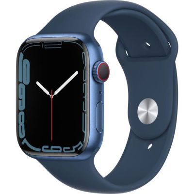 image Apple Watch Series 7 (GPS + Cellular) Boîtier en Aluminium Bleu de 45 mm, Bracelet Sport Bleu Abysse - Regular
