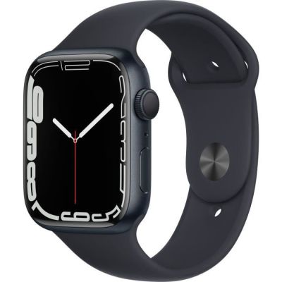 image Apple Watch Series 7 (GPS, 45mm) Montre connectée - Boîtier en Aluminium Minuit , Bracelet Sport Minuit - Regular. Suivi de l’activité Physique, résistance à l’Eau