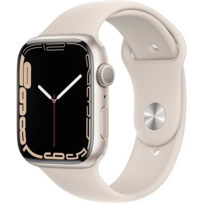 image Apple Watch Series 7 (GPS, 45mm) Montre connectée - Boîtier en Aluminium lumière stellaire , Bracelet Sport lumière stellaire - Regular. Suivi de l’activité Physique, résistance à l’Eau