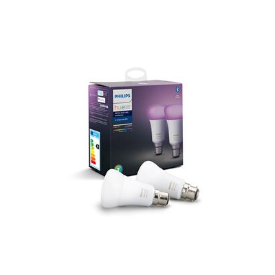 image Philips Hue White & Color Ambiance, ampoule LED connectée B22, équivalent 60W, 800 lumen, compatible Bluetooth, pack de 2, fonctionne avec Alexa, Google Assistant et Apple Homekit