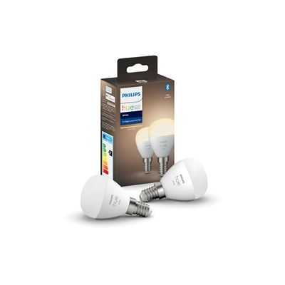 image Philips Hue White, ampoule LED connectée Luster E14, compatible Bluetooth, pack de 2, fonctionne avec Alexa, Google Assistant et Apple Homekit, Teinte-blanc