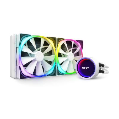 image NZXT Kraken X63 RGB 280mm - RL-KRX63-RW - AIO RGB CPU Liquid Cooler - Rotating Infinity Mirror Design - Powered By CAM V4 - RGB Connector - Aer RGB V2 140mm Radiator Fans (2 Included) - White