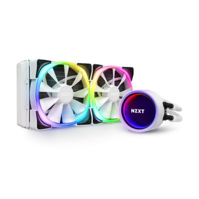 image NZXT Kraken X53 RGB 240mm - RL-KRX53-RW - AIO RGB CPU Liquid Cooler - Rotating Infinity Mirror Design - Powered By CAM V4 - RGB Connector - Aer RGB V2 120mm Radiator Fans (2 Included) - White