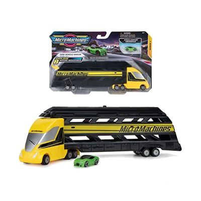 image Bandai - Micro Machines - Le Camion Transporteur - Camion 30 cm de long et son véhicule exclusif inclus - JW0027