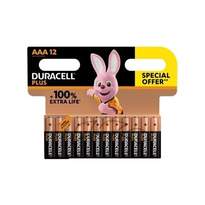 image Piles Duracell Pack de 12 piles alcalines AAA Duracell Plus, 1.5V LR03 Offre Spéciale