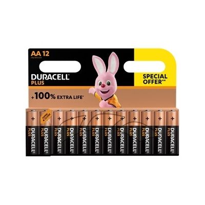 image Piles Duracell Pack de 12 piles alcalines AA Duracell Plus, 1,5V LR06