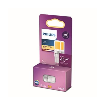 image Philips LED ampoule standard, Equivalent 40W halogene, culot G9, éclairage blanc chaud 2700K, 2 pack, ancienne génération