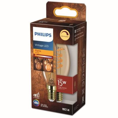 image Philips ampoule LED Flamme E14 15W Blanc Chaud Ambré, Compatible Variateur, Verre