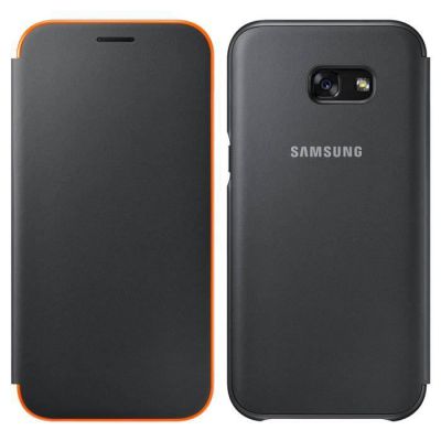 image Samsung Neon Flip Cover Etui folio  à Rabat pour Smartphone Galaxy A3 2017 - Noir/Orange