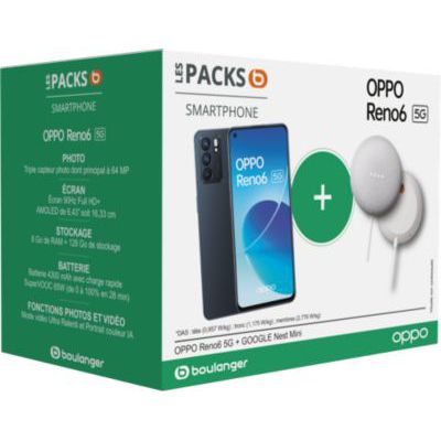 image [Pack] Smartphone Oppo Pack Reno6 128Go Noir 5G + Google Nest Mini