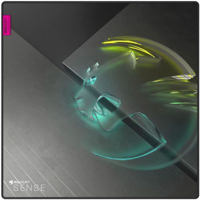 image Roccat Sense Icon Tapis de Souris de Jeu, Antidérapant, avec Support en Caoutchouc, Dessin Personnalisé et Surface en Tissu Traité à la Résine avec Bords aux Coutures Discrètes - Carré