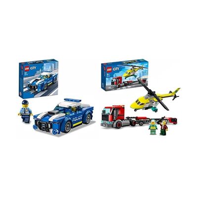 image LEGO 60343 City Great Vehicles Le Transport de L’Hélicoptère de Secours, Jouet de Camion, avec Minifigurines, Cadeau pour Les Garçons et Filles 5 Ans