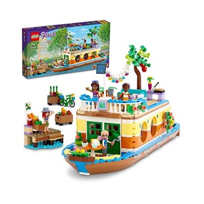 image LEGO 41702 Friends La Péniche, Jouet Bateau pour Enfants dès 7 Ans avec Jardin, 4 Mini-Poupées, Figurines Animaux, Set Nature