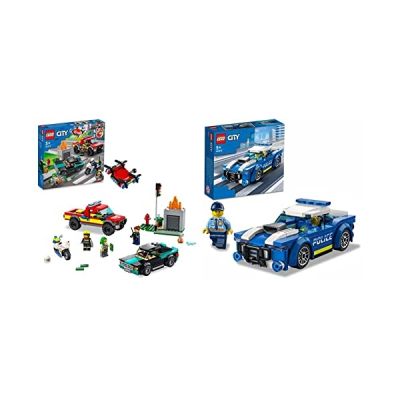 LEGO 60319 City Fire Le Sauvetage des Pompiers et La Course-Poursuite de La Police, Jouet Voiture, Camion et Moto, pour Garçons et Filles de 5 Ans