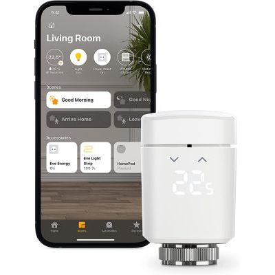 image Eve Thermo - Vanne de radiateur Intelligente avec afficheur LED, contrôle Automatique de la température, sans passerelle, Commandes tactiles intégrées, Bluetooth, Thread, Apple HomeKit