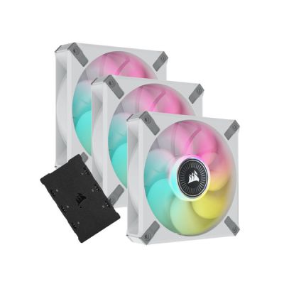 image Corsair iCUE ML120 RGB ELITE, 120 mm PWM Ventilateur RGB (Technologie Corsair AirGuide, Roulement à Lévitation Magnétique, Jusqu’à 2 000 tr/min, Mode Zero RPM, Bruit Faible) Paquet Triple, Blanc