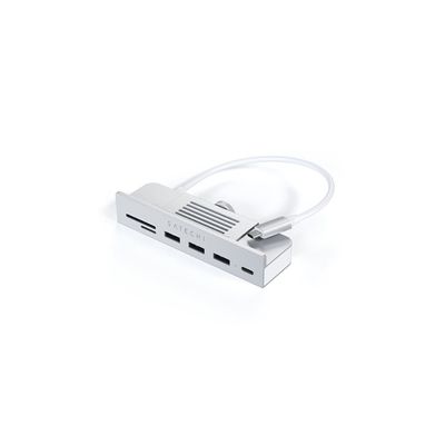 image Satechi Hub à Pince USB C - Port de données USB C, données USB-A 3.0, Lecteur Cartes Micro/SD - Apple Studio Display et iMac M1 2021 24 Pouces. Incompatible iMac 2020 et modèles antérieurs (Argent)