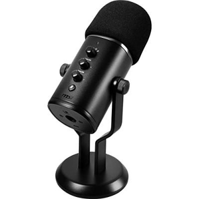 MSI IMMERSE GV60 Streaming MIC - Interface USB Type-C, Prise Casque 3,5 mm, 4 Modes d'utilisation : stéréo, cardioïde, omnidirectionnel, bidirectionnel, Design Plug and Play