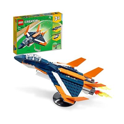 image LEGO 31126 Creator 3 en 1 L’Avion Supersonique, Se Transforme en Hélicoptère et en Bateau, Jouet de Construction pour Enfants de 7 Ans et Plus