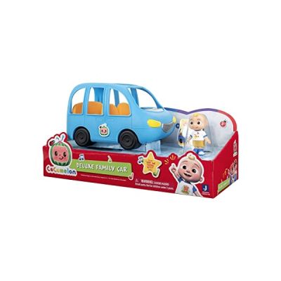 image Bandai - CoComelon - Voiture familiale musicale - Véhicule qui joue la chanson "Are we there yet" (en anglais) et 1 figurines 7 cm : JJ, TomTom, YoYo, Maman, Papa - WT0104