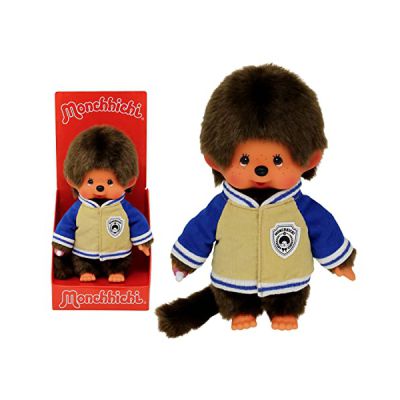 image Bandai - Monchhichi - Peluche Monchhichi Veste Teddy - Peluche Iconique des années 80 - Peluche Toute Douce 20 cm pour Enfants et Adultes - SE42223