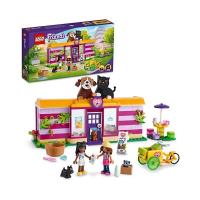 LEGO 41699 Friends Le Café D'Adoption des Animaux, Jouet avec Mini-Poupées Olivia et Priyanka, Figurines de Chien et Chat, Cadeau pour Filles et Garçons