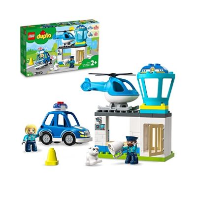 image LEGO 10959 Duplo Le Commissariat Et L’Hélicoptère De La Police, Voiture avec Gyrophare et Sirène, Jouet d'Éveil pour Enfants Dès 2 Ans