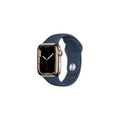 image Apple watch Apple Apple Watch Series 7 GPS + Cellular avec boîtier Acier Inoxydable Or 41mm avec Bracelet Bleu Abysse