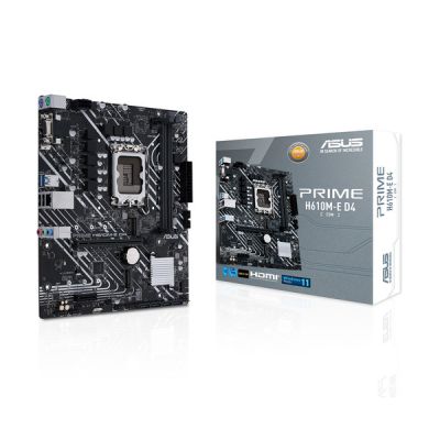 image ASUS PRIME H610M-E D4 – Carte mère Intel H610 LGA 1700 mic-ATX (DDR4, PCIe 4.0, 2 x M.2 slots, Realtek 1 Gb Ethernet, DisplayPort, HDMI, D-Sub, USB 3.2 Gen 1 ports, SATA 6 Gbps, RGB)