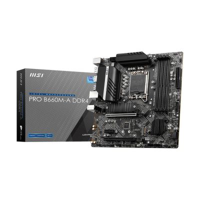 image MSI PRO B660M-A WIFI DDR4 Carte Mère, Micro-ATX - Pour Processeurs Intel Core 12è Gén, LGA 1700 - Memory Boost DDR4 4800+MHz/OC, Slot PCIe 4.0 x16, 2 x Slots M.2 Gen4, LAN 2.5G, Wi-Fi 6