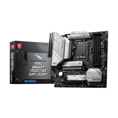 image MSI MAG B660M MORTAR WIFI DDR4 Carte Mère, Micro-ATX - Pour Processeurs Intel Core 12è Gén, LGA 1700 - Memory Boost DDR4 4800+MHz/OC, Slots PCIe 4.0 & 3.0 x16, 2 x Slots M.2 Gen4, Wi-Fi 6