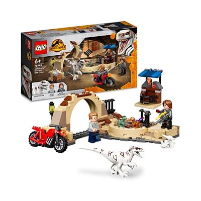 LEGO 76945 Jurassic World La Poursuite en Moto de l’Atrociraptor, Jouet de Dinosaures, 2 Bébés Dinos et Minifigurines de Gardiens, Enfants 6 Ans et Plus