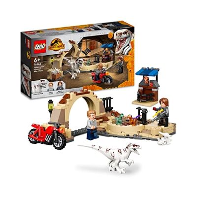 image LEGO 76945 Jurassic World La Poursuite en Moto de l’Atrociraptor, Jouet de Dinosaures, 2 Bébés Dinos et Minifigurines de Gardiens, Enfants 6 Ans et Plus