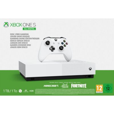 image Pack Console Microsoft Xbox One S All Digital 1 To Blanc 3 Jeux inclus (Minecraft + Sea of Thieves + Fortnite)