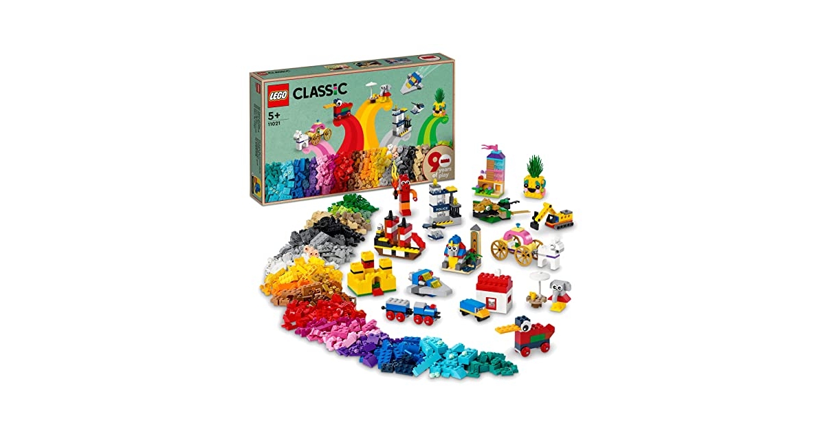 Comparer les prix LEGO 11021 Classic 90 Ans de Jeu, Boîte de Briques avec 15 Mini Jouets
